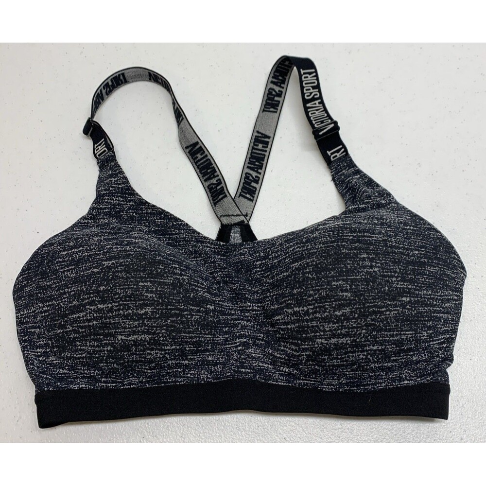 Victoria’s Secret Sports Bra 36D Black Gray Incredible Lightweight Wireless